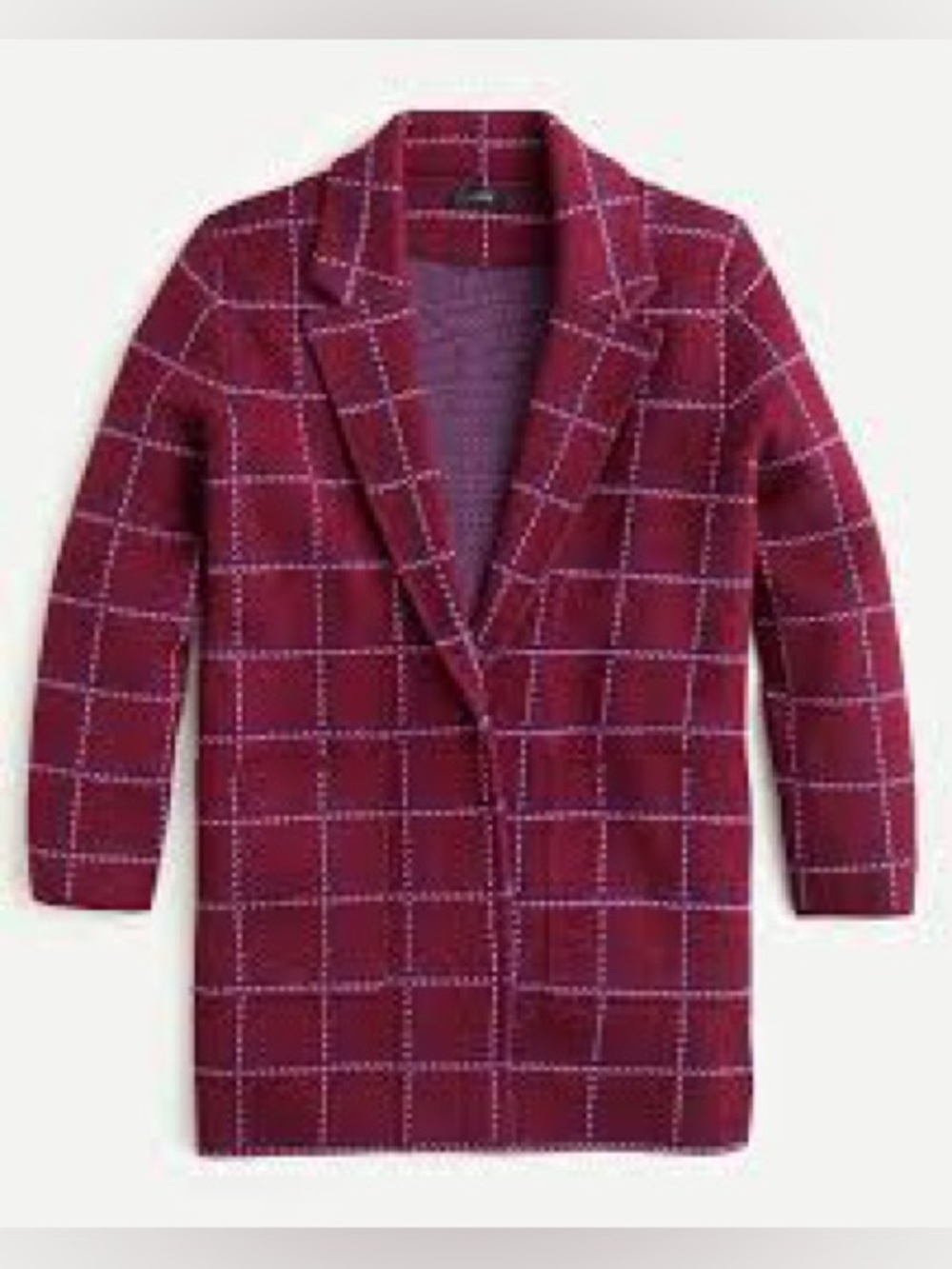 J.Crew Sophie Sweater Blazer Womens Small Burgundy Pink Plaid Open Front Knit S